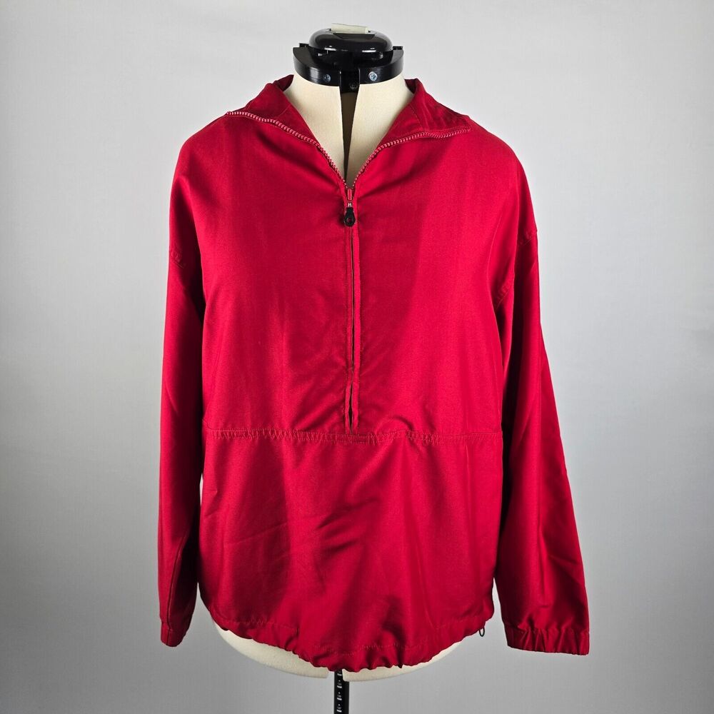 Cutter & Buck Jacket Women's Large Red Solid Half Zip Pullover Waist Draw Cord